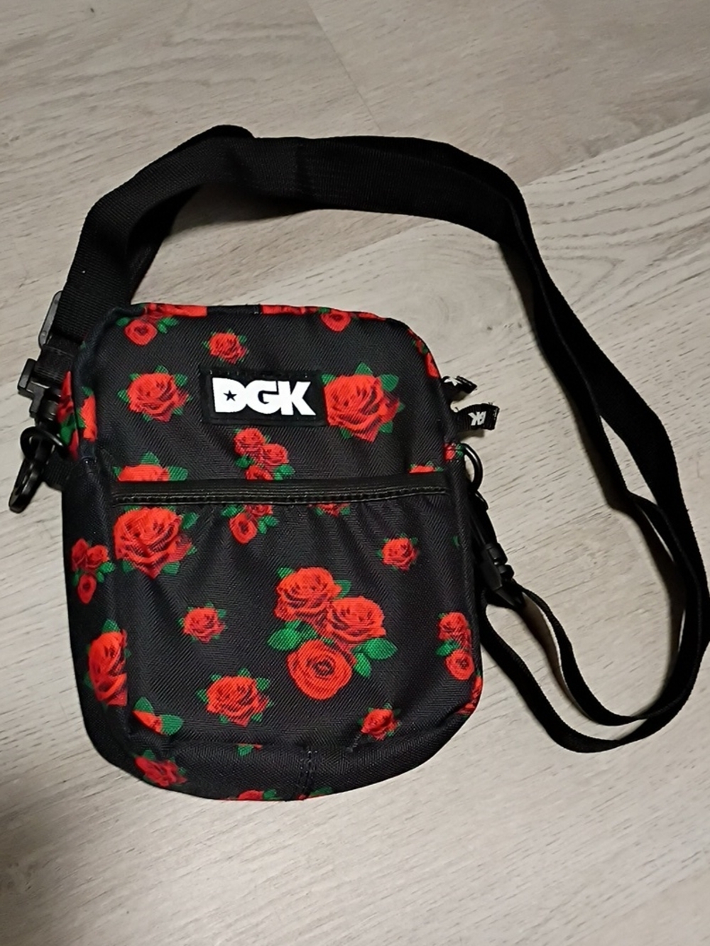 DGK Black Belt Bag with Red Rose Pattern